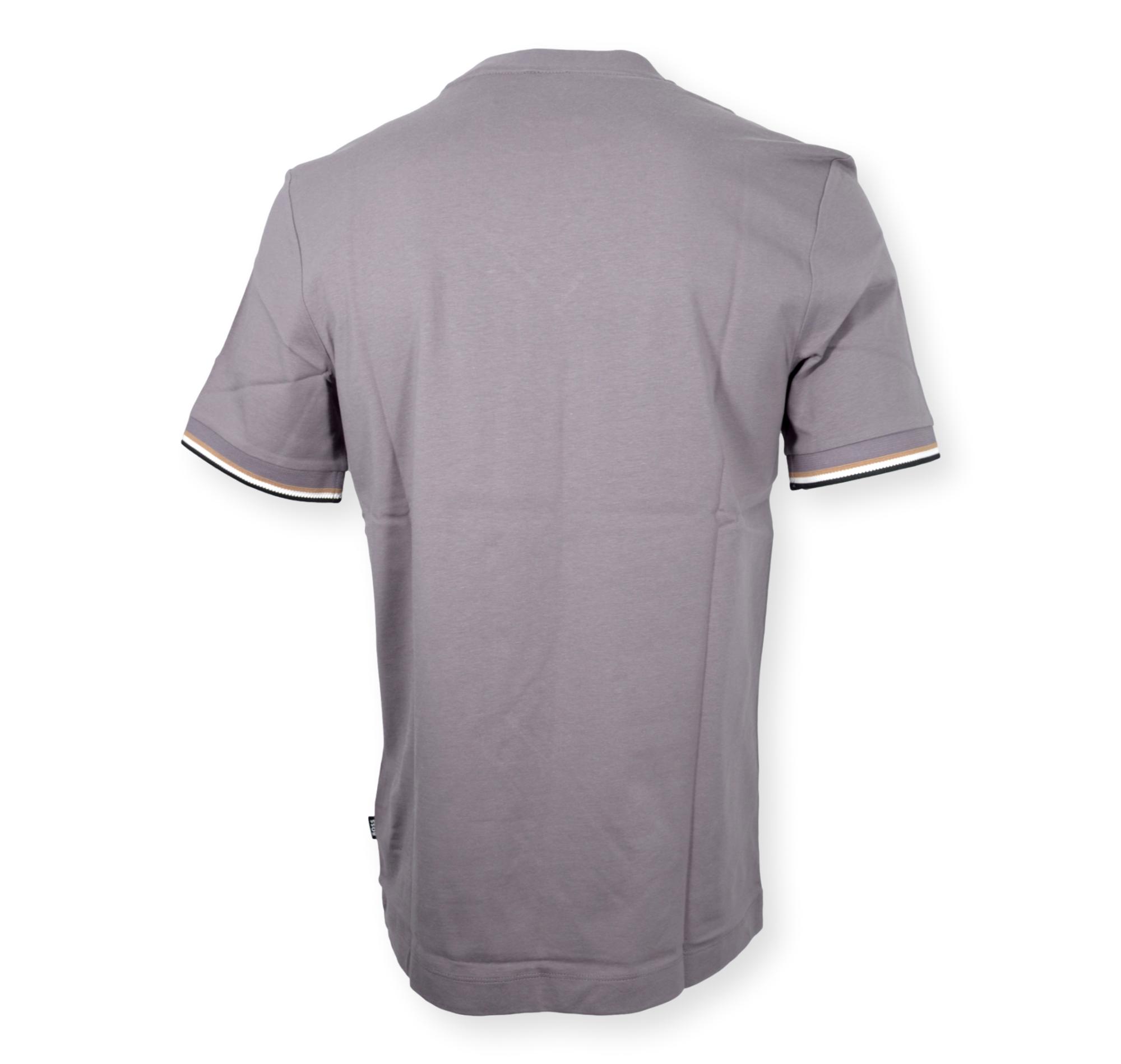 BOSS T Shirt Uomo In Jersey Di Cotone Con Righe Sul Fondo Manica Thompson 04 50501097 Colore Grigio