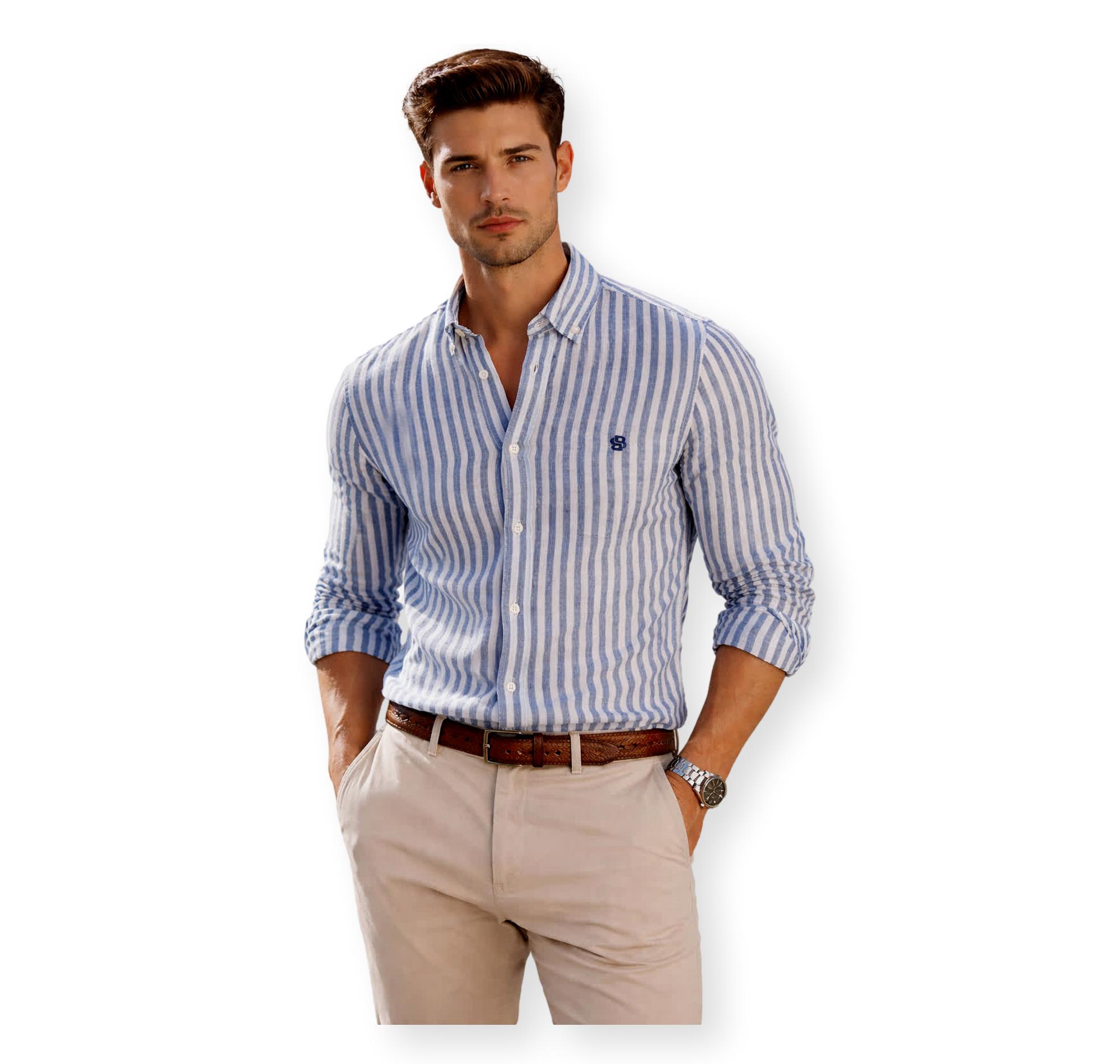 BOSS Camicia Uomo Regular Fit In Lino A Righe H LIAM BD E C1 261 50560595 Colore Righe Blu