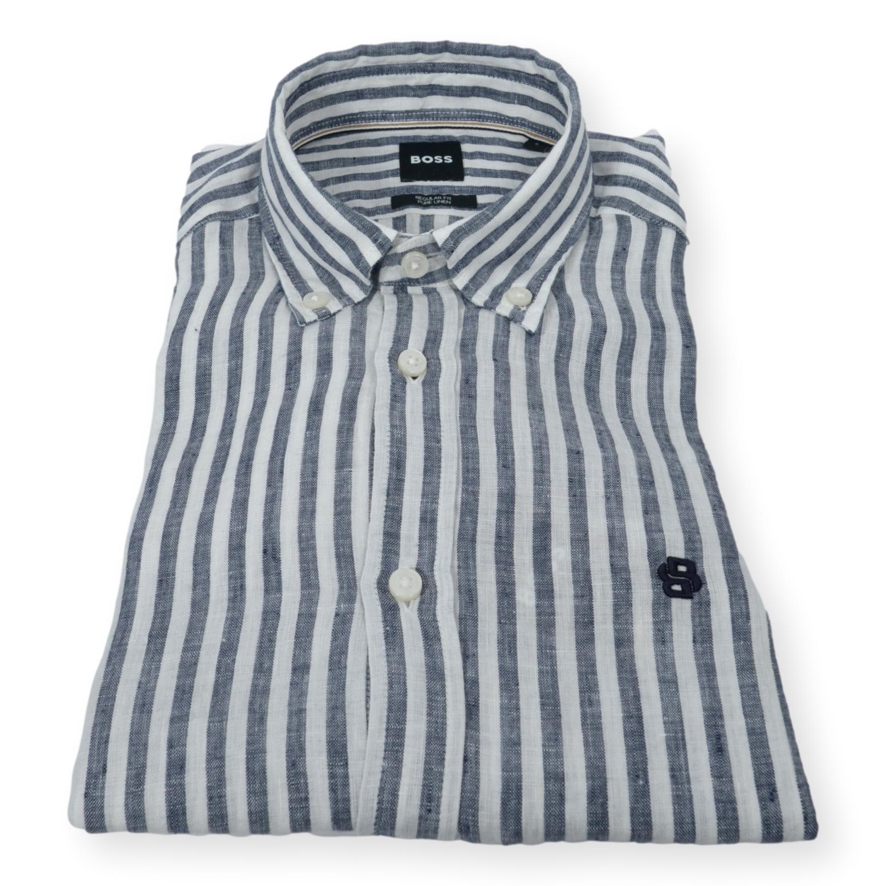 BOSS Camicia Uomo Regular Fit In Lino A Righe H LIAM BD E C1 261 50560595 Colore Righe Blu