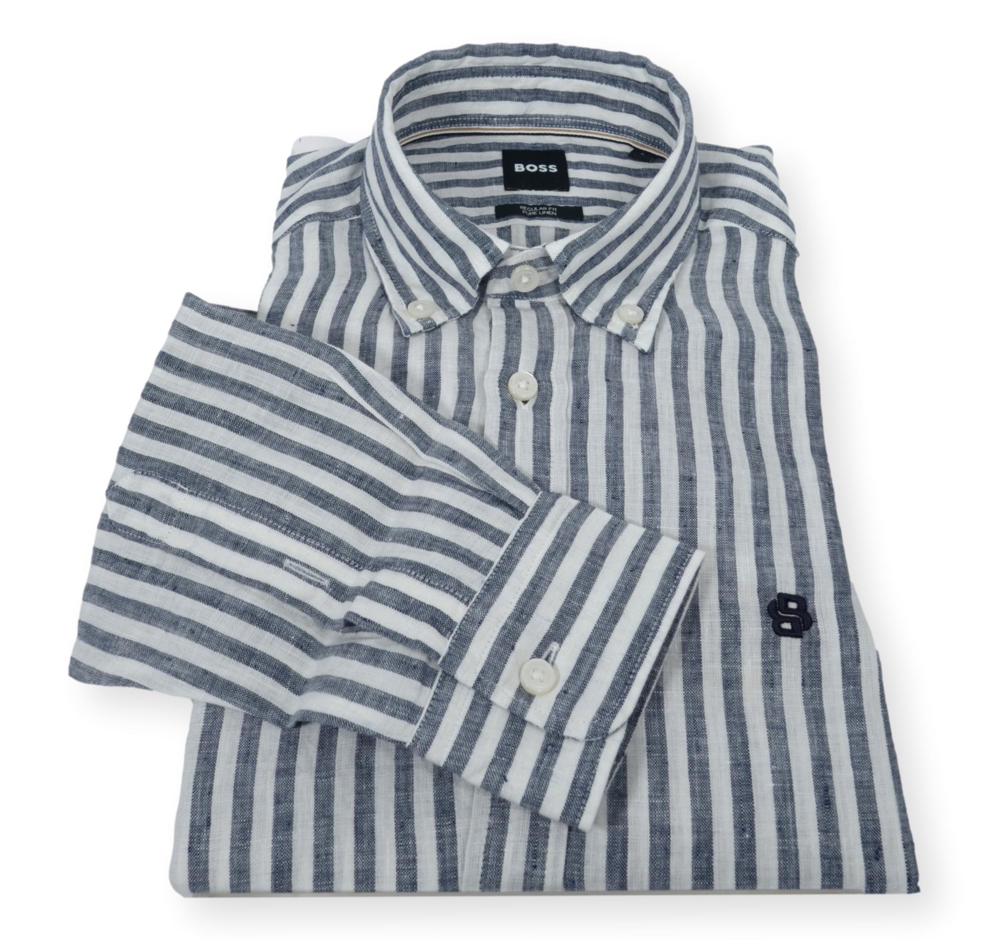 BOSS Camicia Uomo Regular Fit In Lino A Righe H LIAM BD E C1 261 50560595 Colore Righe Blu