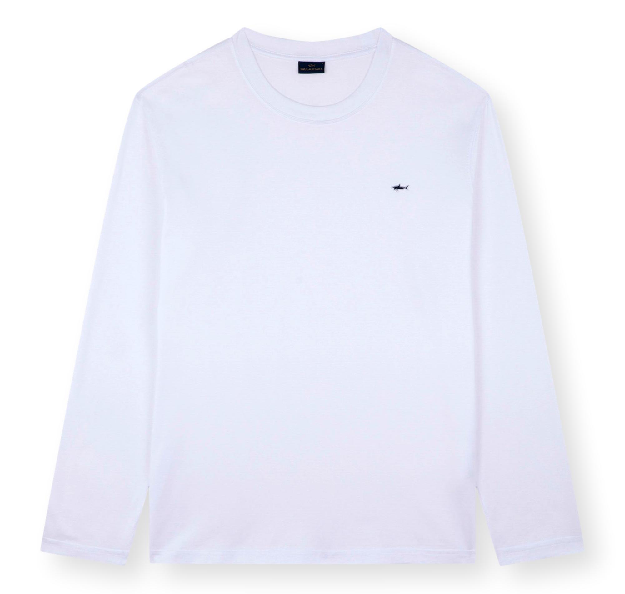 PAUL SHARK T Shirt Uomo Manica Lunga Shark Badge Regular Fit C0P1093 Colore Bianco