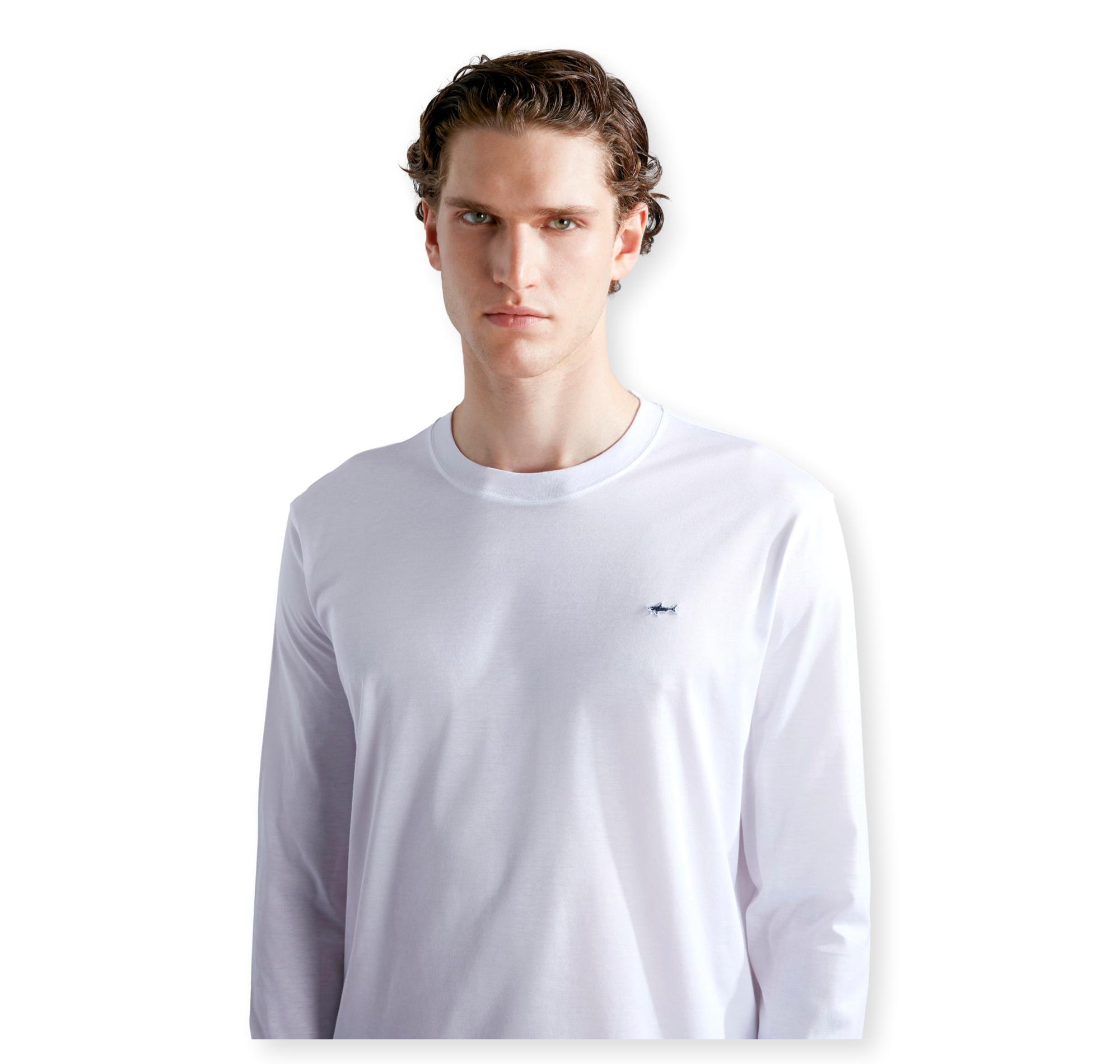 PAUL SHARK T Shirt Uomo Manica Lunga Shark Badge Regular Fit C0P1093 Colore Bianco