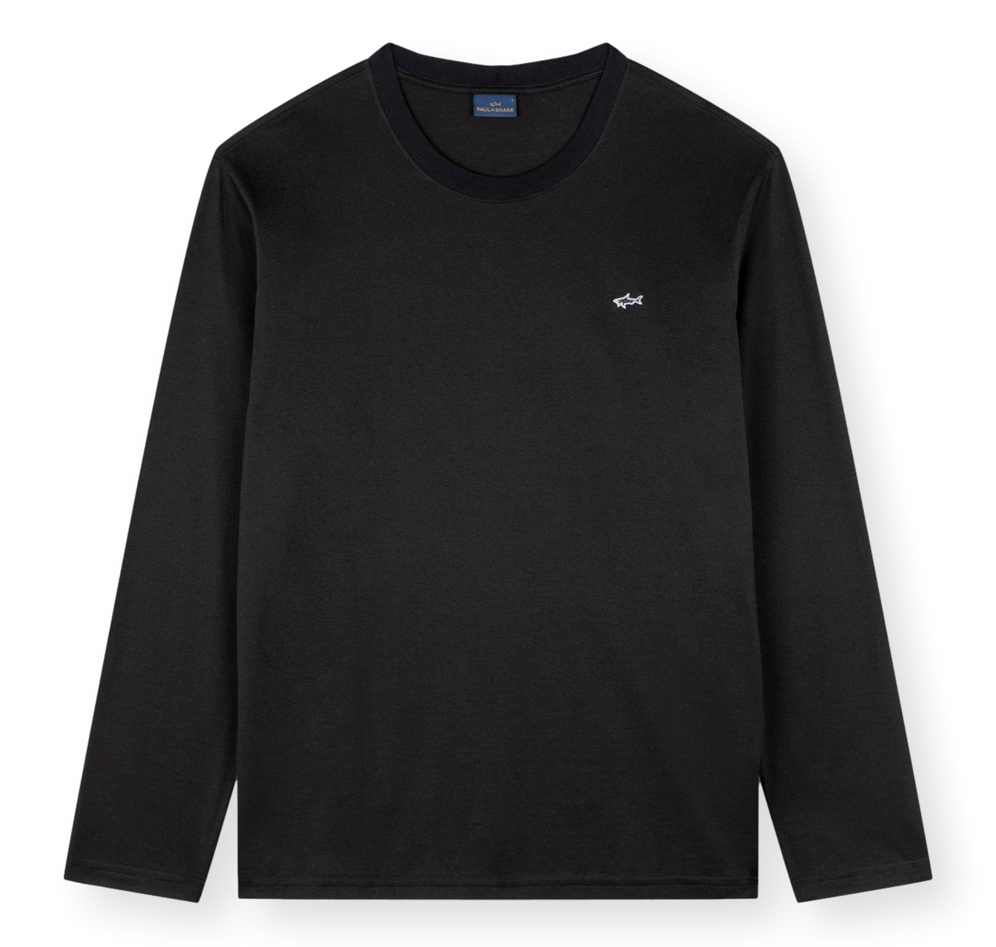 PAUL SHARK T Shirt Uomo Manica Lunga Shark Badge Regular Fit C0P1093 Colore Nero