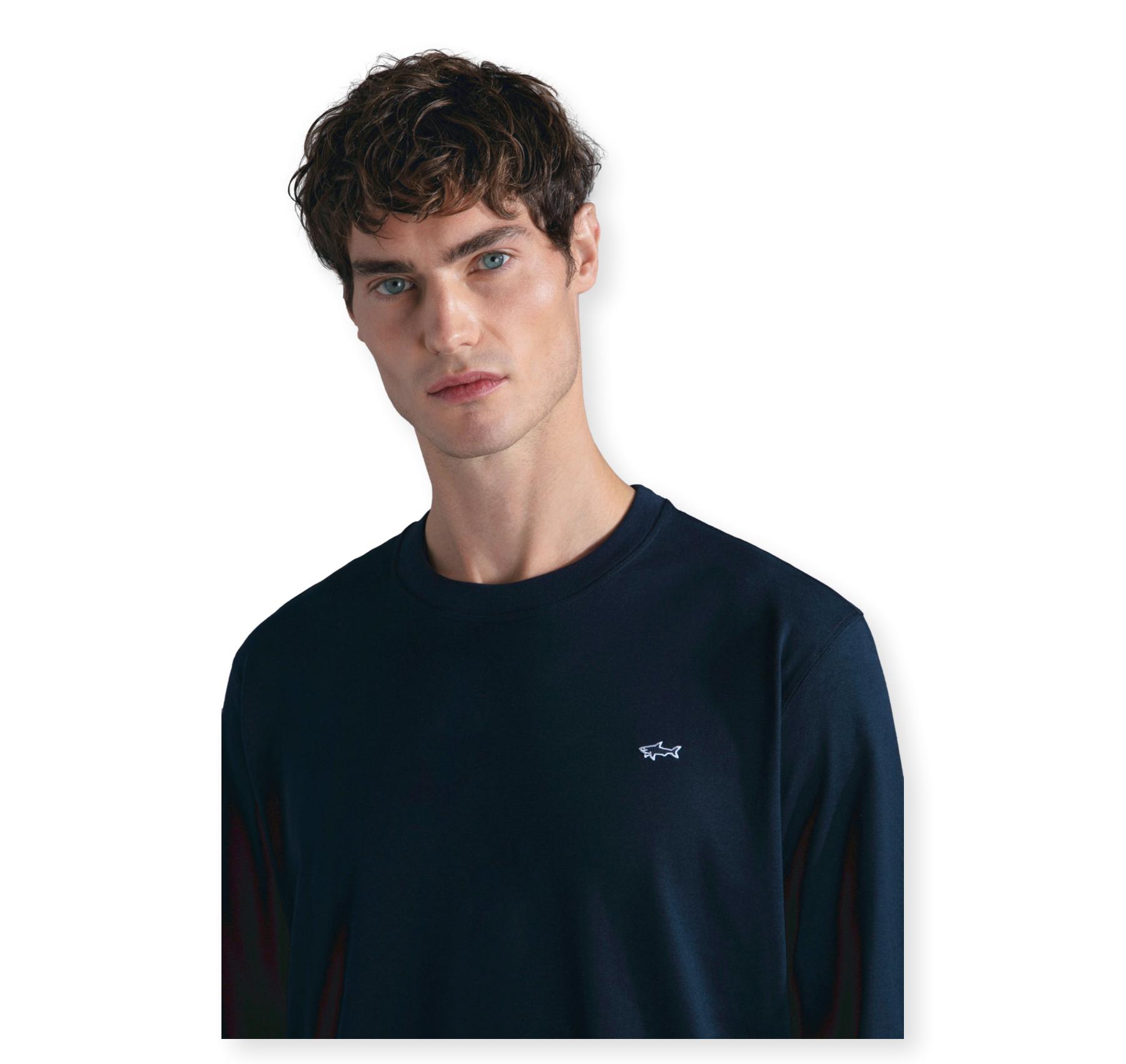 PAUL SHARK T Shirt Uomo Manica Lunga Cotone Jersey Regular Fit 99311006 Colore Blu Scuro