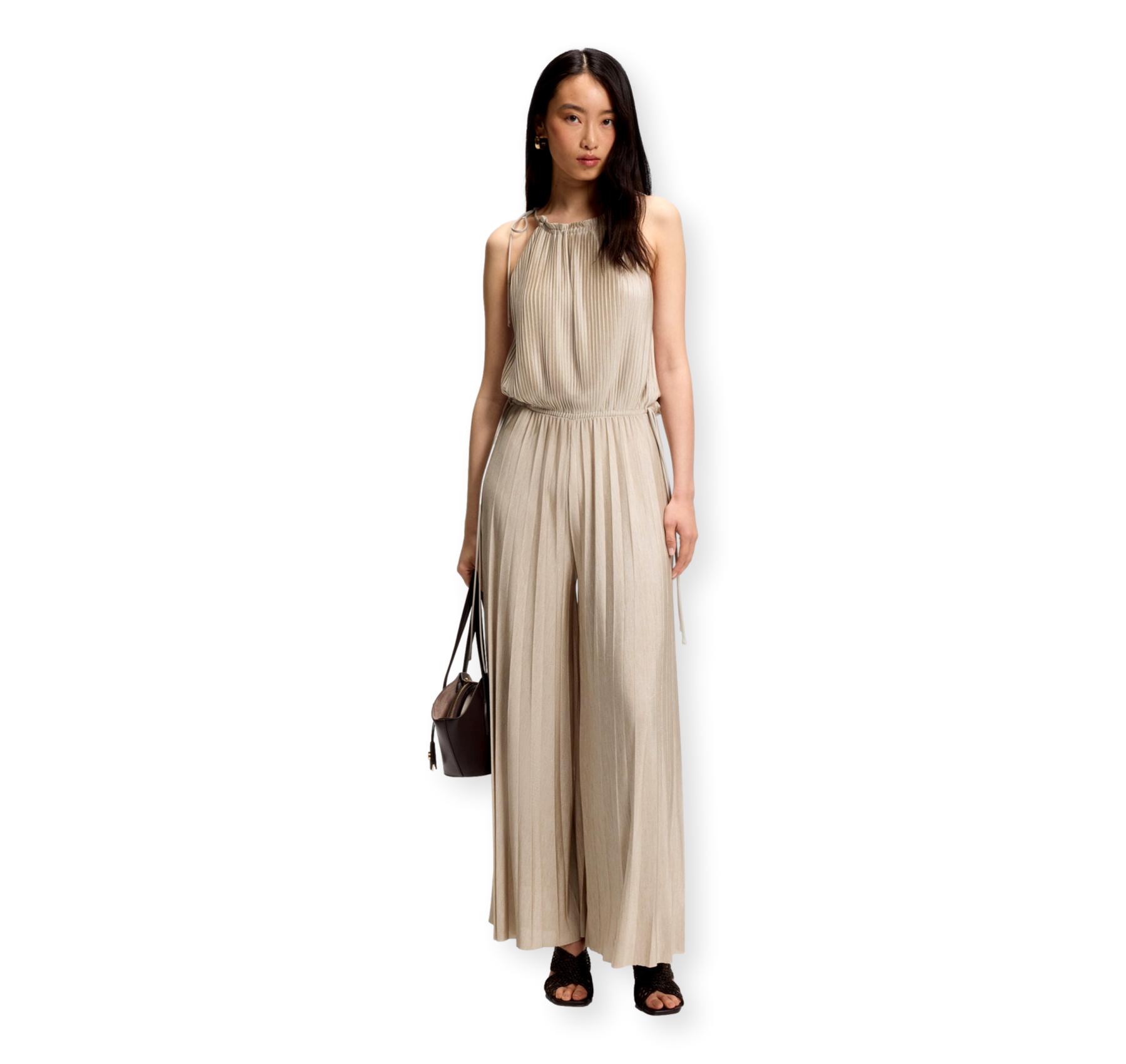 BOSS Tuta Donna Jumpsuit Con Pieghe Plissé In Jersey Lucente Edecki 50559000 Colore Beige