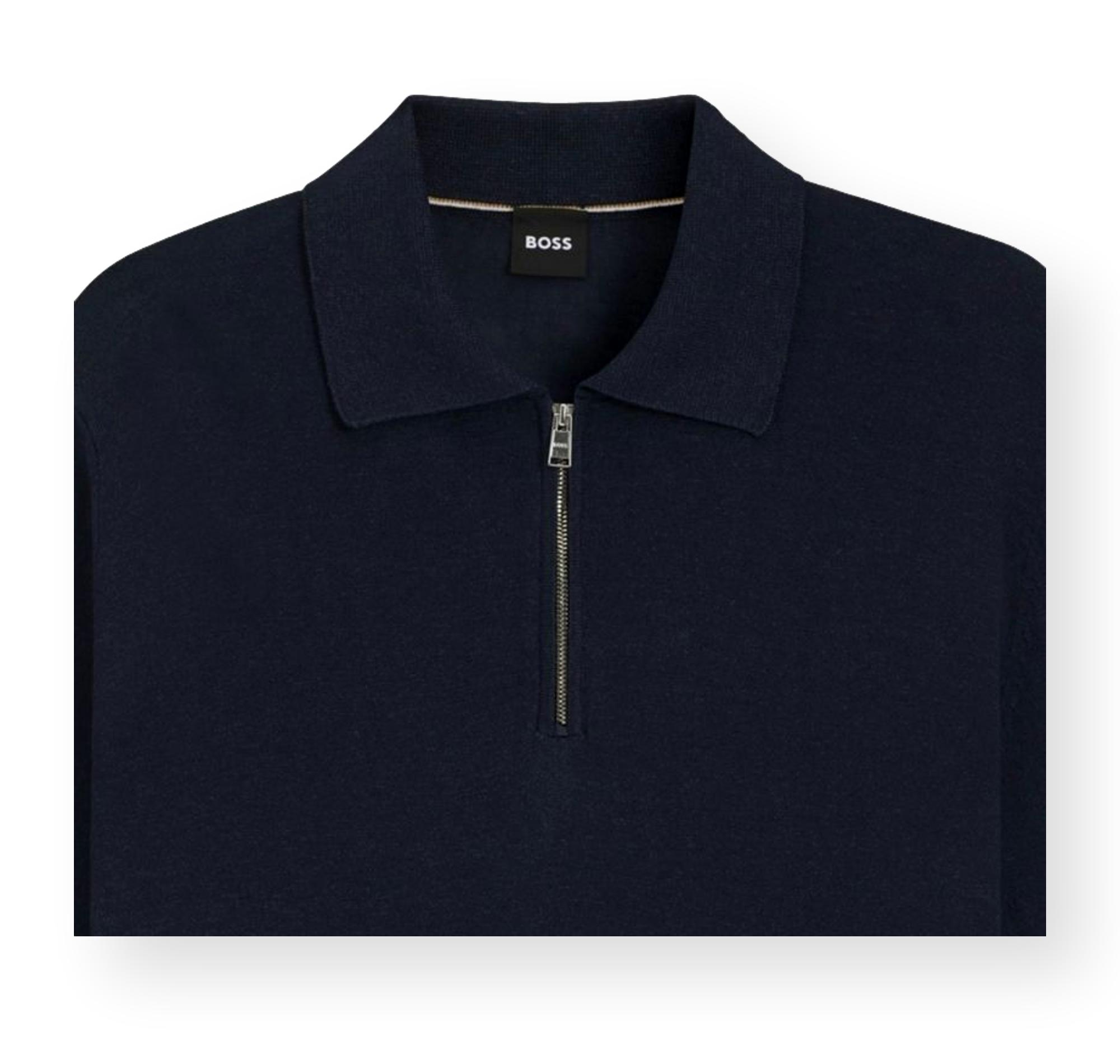 BOSS Polo Uomo Mezza Zip In Misto Lino H Norbertino 50560474 Colore Blu