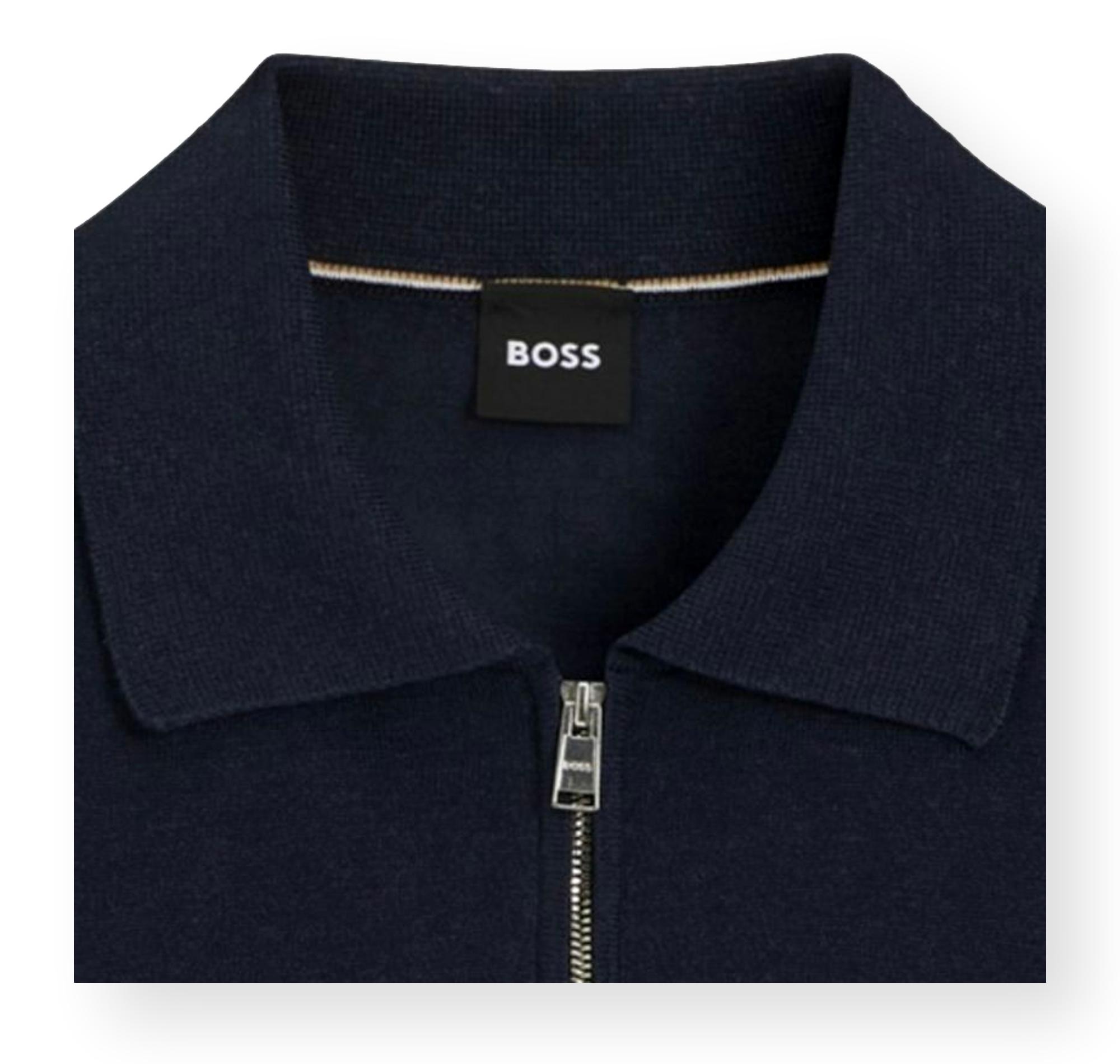 BOSS Polo Uomo Mezza Zip In Misto Lino H Norbertino 50560474 Colore Blu