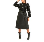 LISA KOTT Gonna Longuette Svasata Donna In Similpelle Linea Curvy Style 5127 Colore Nero
