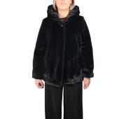 LISA KOTT Giacca In Pelliccia Sintetica Con Cappuccio Linea Curvy Style PL302 Colore Nero