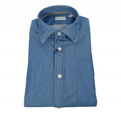 XACUS Camicia Uomo In Tela Blue jeans Washed Shirt 51911002 Blu