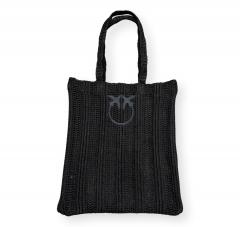 PINKO Borsa Donna Easy Tote Bag In Raffia E Rete 106728 Colore Nero Z99