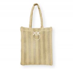PINKO Borsa Donna Easy Tote Bag In Raffia E Rete 106728 Colore Beige C39