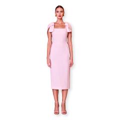 CARLA RUIZ Abito Donna Midi Elegante Rosa Cipria Maniche Scultura Cerimonia 52554