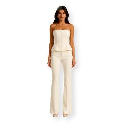 CARLA RUIZ Completo Donna Top e Pantalone Ref. 52559 Avorio Elegante Cerimonia