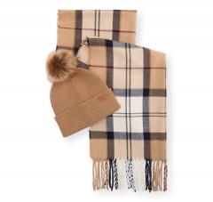 BARBOUR Set Regalo Donna Dover Berretto Hailes Sciarpa Tartan LGS0054BE31 Beige
