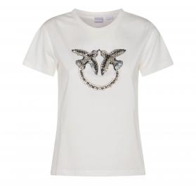 PINKO T-Shirt Donna Quentin Jersey Logo Birds Ricamo Borchie