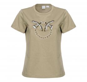 PINKO T-Shirt Donna Quentin Jersey Logo Birds Ricamo Borchie