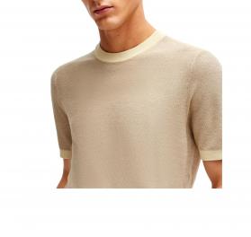 BOSS Maglione Uomo A Maniche Corte In Misto Cotone Con Microlavorazione Modello Tantino 50511762 Colore Beige Chiaro