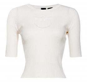 PINKO Maglia Donna Tritone a Costine Cotone e Seta Logo In T