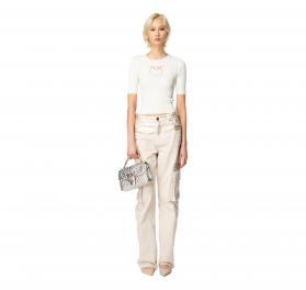PINKO Maglia Donna Tritone a Costine Cotone e Seta Logo In T