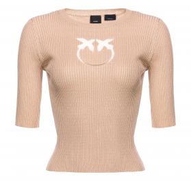 PINKO Maglia Donna Tritone a Costine Cotone e Seta Logo In T