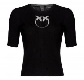 PINKO Maglia Donna Tritone a Costine Cotone e Seta Logo In T