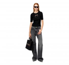 PINKO Maglia Donna Tritone a Costine Cotone e Seta Logo In T