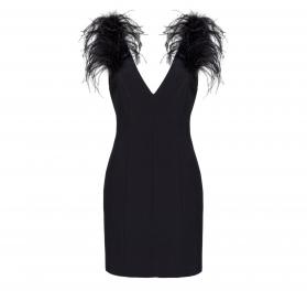 PINKO Abito Donna Pica Corto con Piume Crêpe Stretch Nero E