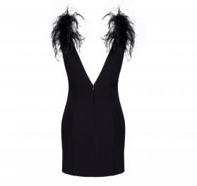 PINKO Abito Donna Pica Corto con Piume Crêpe Stretch Nero E