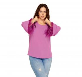 LISA KOTT Blusa Donna Manica Lunga Svasata Con Piume 6097 Co
