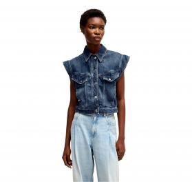 BOSS Gilet Donna Squadrato Senza Maniche In Denim Indaco Mod