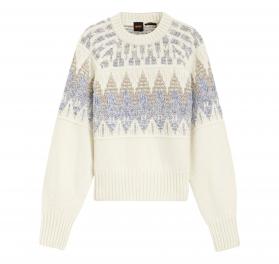 BOSS Maglione Donna Girocollo Misto Lana C Farombo 50551269 Colore Bianco a Motivi