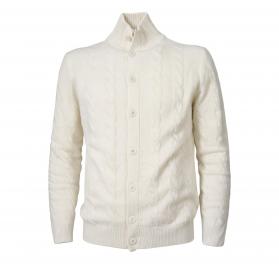 CASHMERE COMPANY Cardigan Uomo Treccia Slim Fit Lana Bianco 