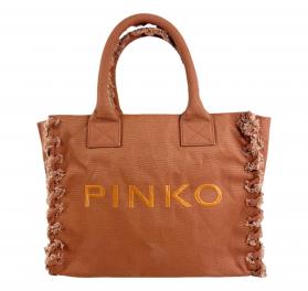 PINKO Borsa Donna Shopper Media Beach In Canvas Con Logo Det