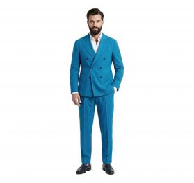 SIMBOLS Abito Uomo Doppiopetto Azzurro Drop 7 Elasticizzato Made in Italy Elegante
