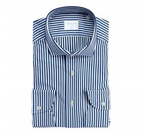 XACUS Camicia Uomo Tailor Fit Blu Righe No Stiro Stretch Traspirante Active Performance 21606004