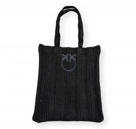 PINKO Borsa Donna Easy Tote Bag In Raffia E Rete 106728 Colore Nero Z99