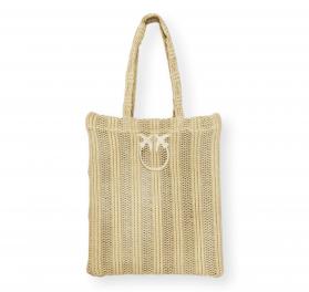 PINKO Borsa Donna Easy Tote Bag In Raffia E Rete 106728 Colore Beige C39