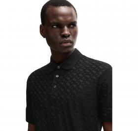 BOSS Polo Uomo In Cotone Con Monogramma Jacquard Tono Su Ton