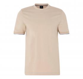 BOSS T Shirt Uomo In Jersey Di Cotone Con Righe Sul Fondo Manica Thompson 04 50501097 Colore Beige 286
