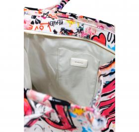 PINKO Borsa Donna Shopper Media Beach In Canvas Con Logo Det