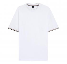 BOSS T Shirt Uomo In Jersey Di Cotone Con Righe Sul Fondo Manica Thompson 04 50501097 Colore Bianco