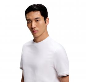 BOSS T Shirt Uomo In Jersey Di Cotone Con Righe Sul Fondo Manica Thompson 04 50501097 Colore Bianco
