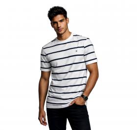 BOSS T Shirt Uomo In Cotone Mercerizzato Con Monogramma Double B C Taut 01 50555844 Colore Bianco a Righe Nere
