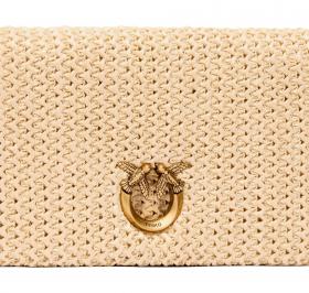 PINKO Pochette Donna a Tracolla Click Soft Horizontal Mini Rafia e Pelle 106023 Colore Beige C24Q