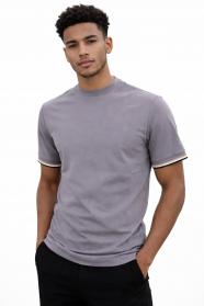 BOSS T Shirt Uomo In Jersey Di Cotone Con Righe Sul Fondo Manica Thompson 04 50501097 Colore Grigio