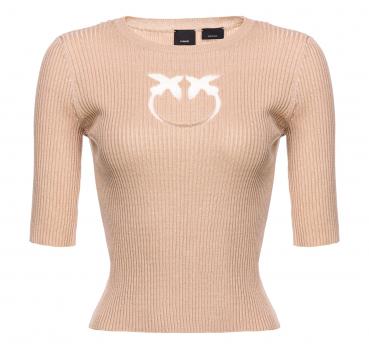 PINKO Maglia Donna Tritone a Costine Cotone e Seta Logo In T