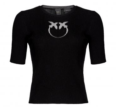 PINKO Maglia Donna Tritone a Costine Cotone e Seta Logo In T