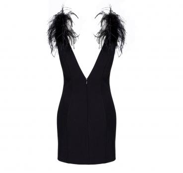 PINKO Abito Donna Pica Corto con Piume Crêpe Stretch Nero E