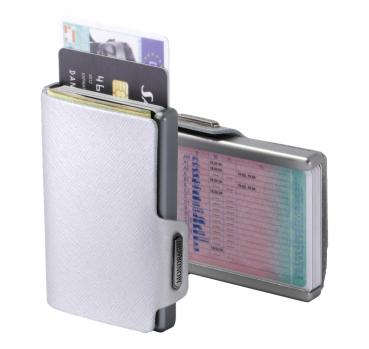 MONDRAGHI Saffiano Silver Mini Wallet in Pelle Protezione RF